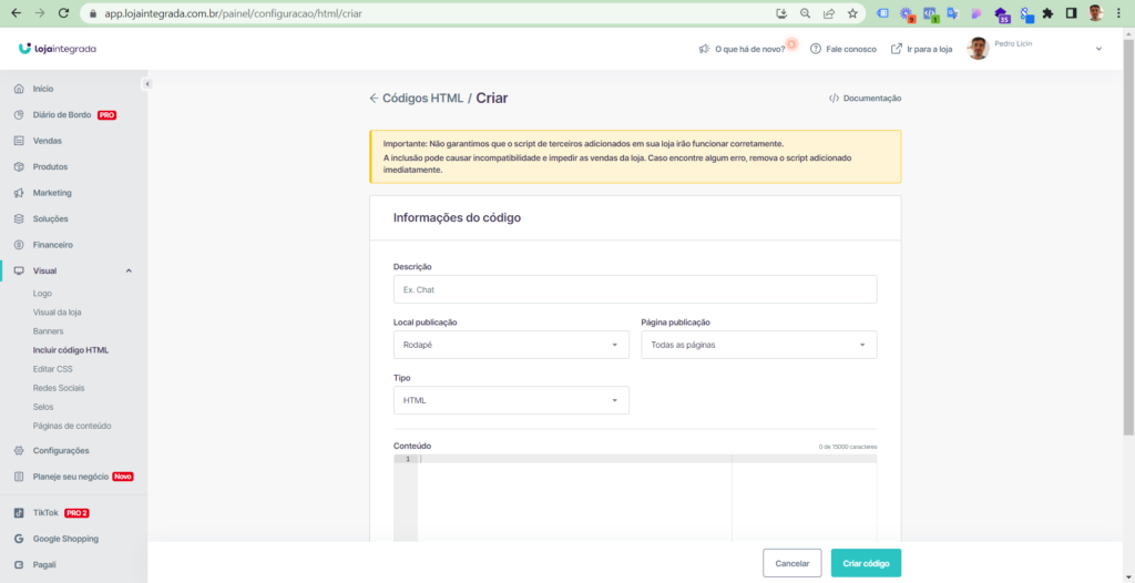 como adicionar um botão Flutuante do whatsApp na loja integrada (Plano Gratuito) 4 image 1