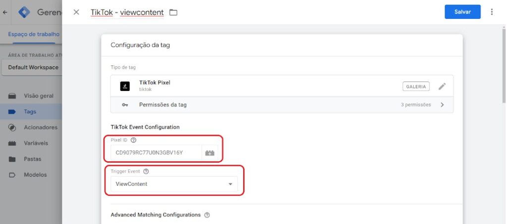 TikTok na Nuvemshop: Tutorial completo! 23 Google Tag Manager - evento viewcontent - passo 5
