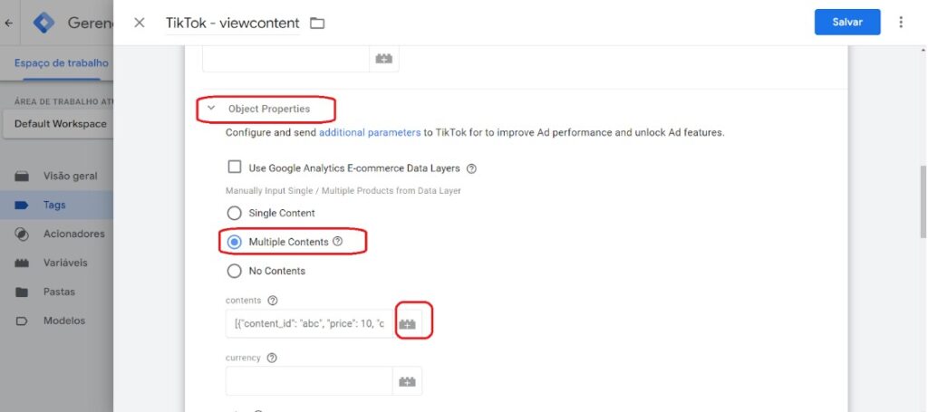 TikTok na Nuvemshop: Tutorial completo! 24 Google Tag Manager - evento viewcontent - passo 6