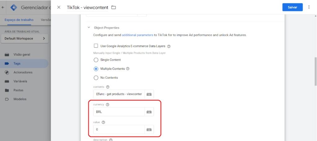 Google Tag Manager - evento viewcontent - passo 8