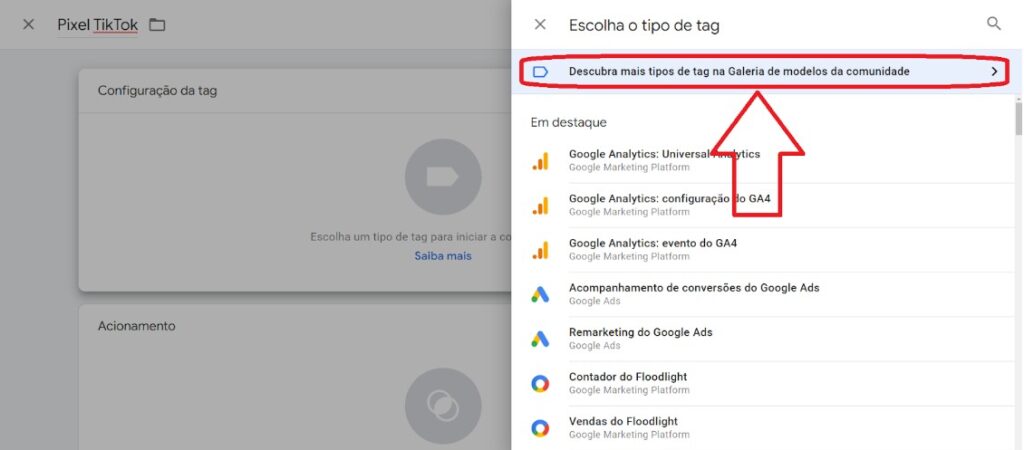 Google Tag Manager instalar codigo base TikTok passo 2