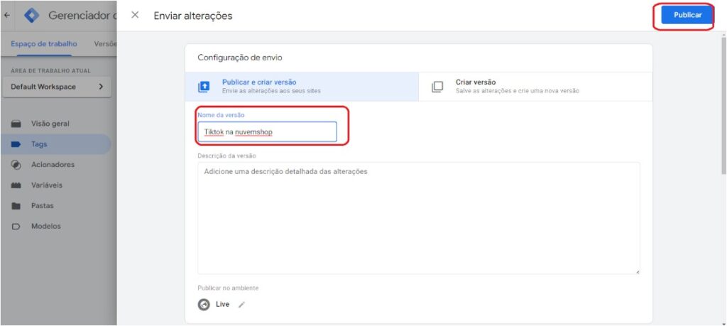 Google Tag Manager - publicar - passo2