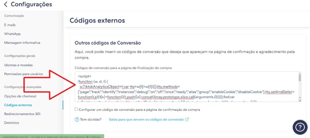 TikTok na Nuvemshop: Tutorial completo! 34 Nuvemshop painel - códigos externos