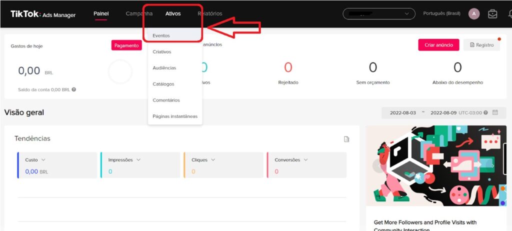 TikTok na Nuvemshop: Tutorial completo! 3 TikTok ads menu ativos