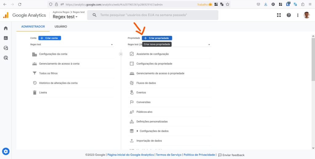 criar propriedade ga4