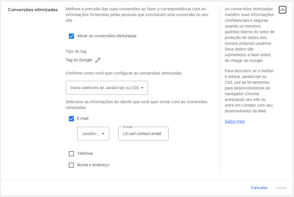 Como configurar as conversões otimizadas do google ads na Nuvemshop 4 image 3